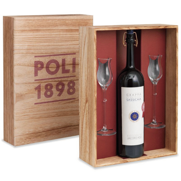 POLI GRAPPA DI SASSICAIA 40% 0,5L BOX + 2 SZKLANKI
